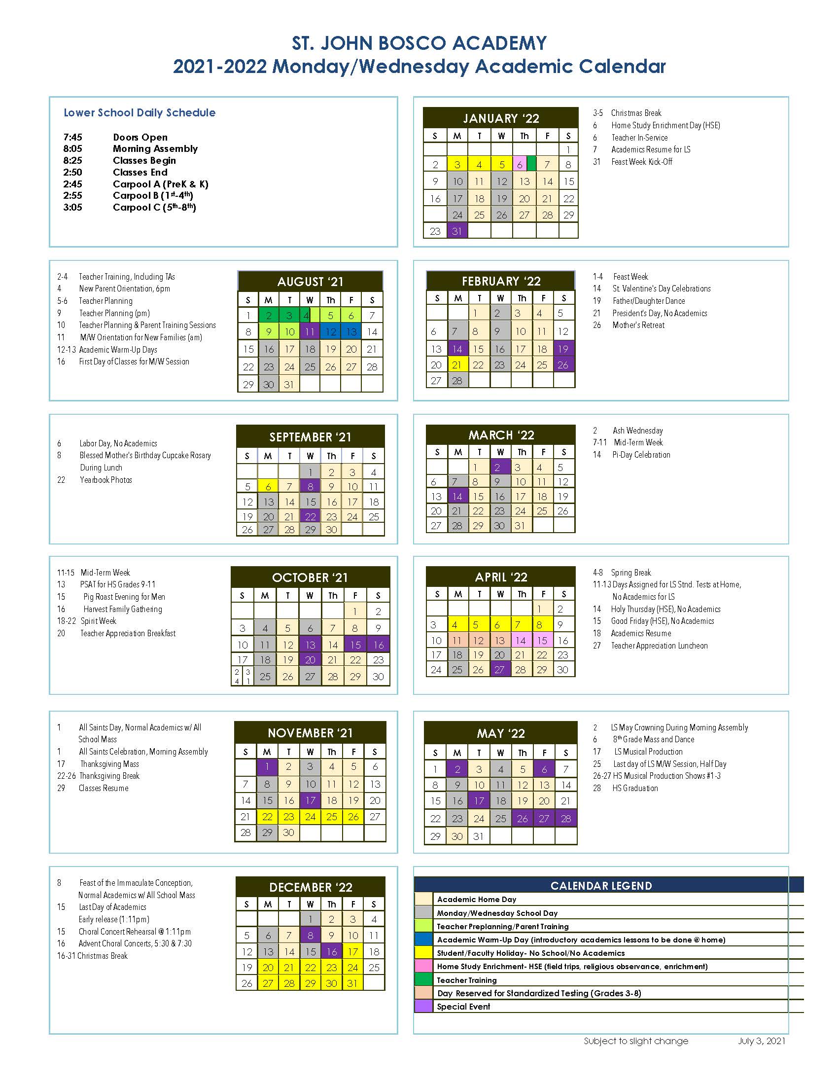 St Johns Academic Calendar 2022 Sjba Mw Academic Calendar 2021-2022 .Jpg | St. John Bosco Academy